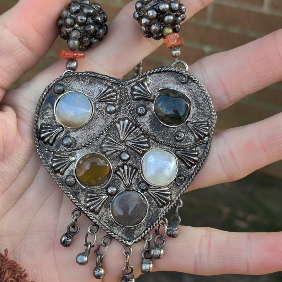 Antique tibetan silver agate necklace - Picture 4 of 13